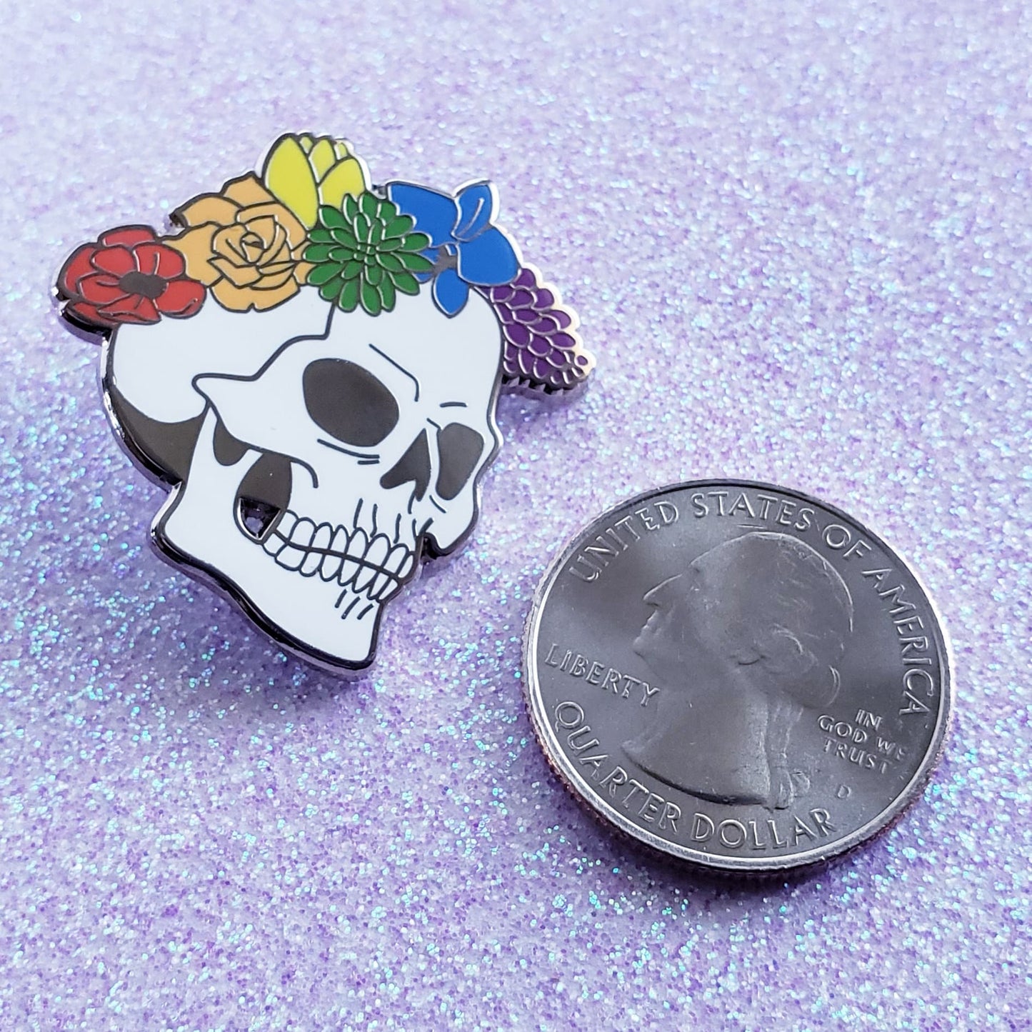 Spooky Nonbinary Pride Skull Enamel Pin